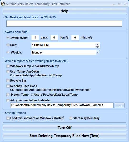 screenshot of automatically-delete-temporary-files-software