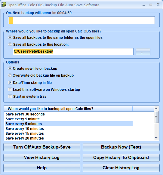screenshot of calc-backup
