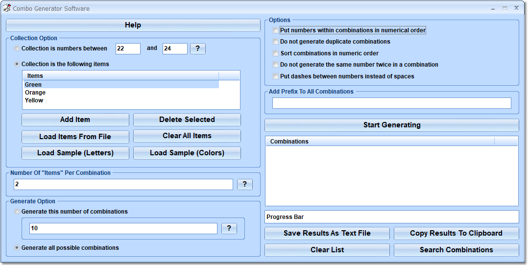 screenshot of combo-generator