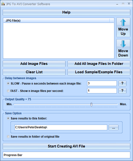 screenshot of jpg-to-avi