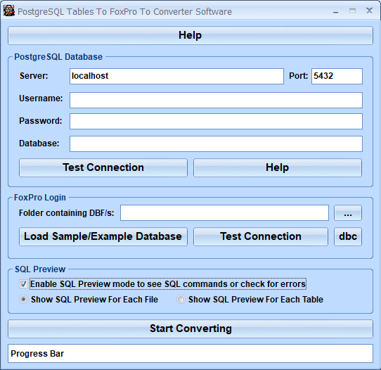 screenshot of postgresql-to-foxpro