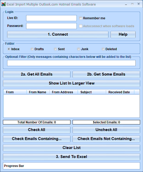 screenshot of excel-import-multiple-outlook.com-hotmail-emails-software