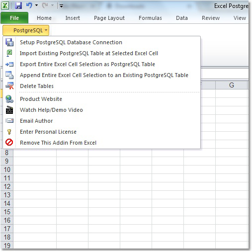 screenshot of excel-postgresql-import,-export-and-convert-software