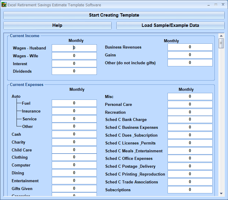 screenshot of excel-retirement-savings-estimate-template-software