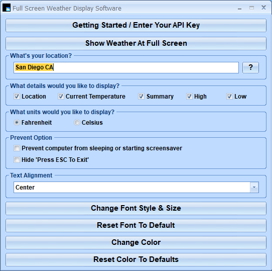 screenshot of full-screen-weather-software