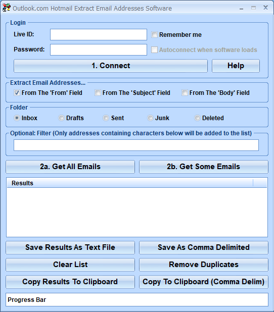 screenshot of outlook.com-hotmail-extract-email-addresses-software