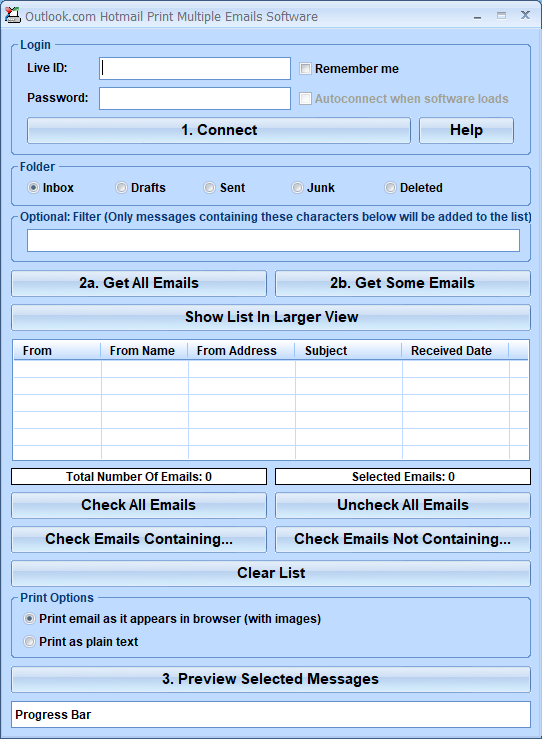 screenshot of outlook.com-hotmail-print-multiple-emails-software