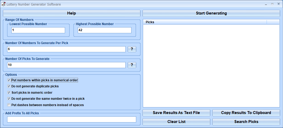 screenshot of lottery-number-generator-software