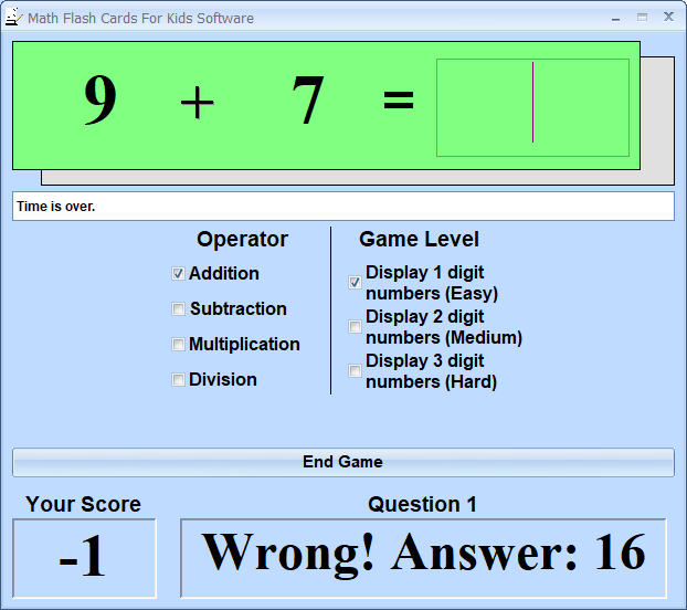 screenshot of math-flash-cards-for-kids-software