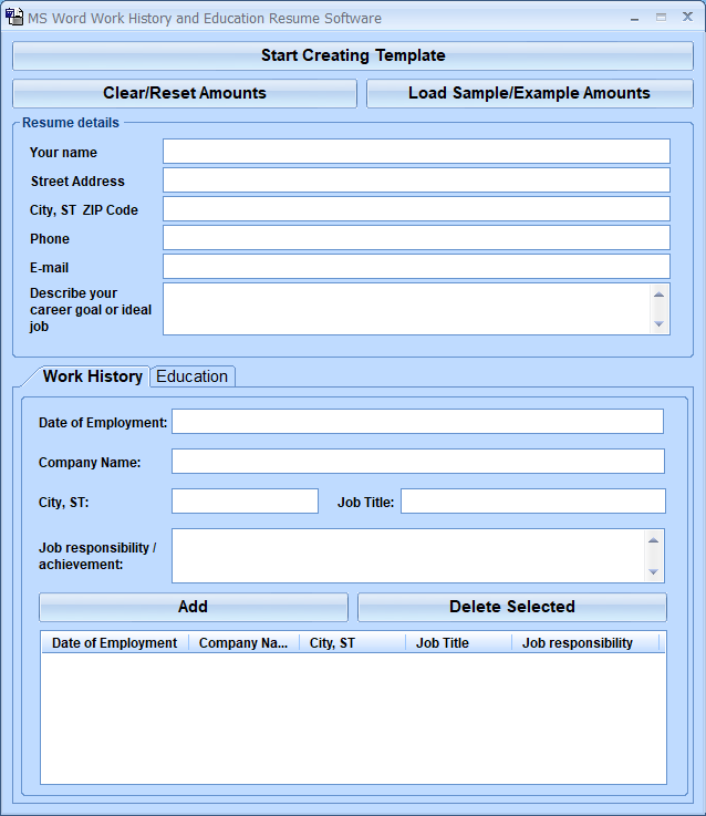 screenshot of ms-word-work-history-and-education-resume-software