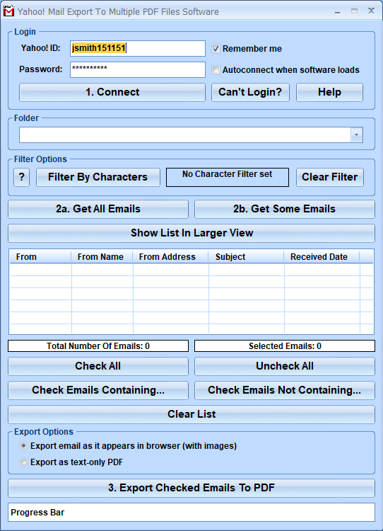 screenshot of yahoo!-mail-export-to-multiple-pdf-files-software